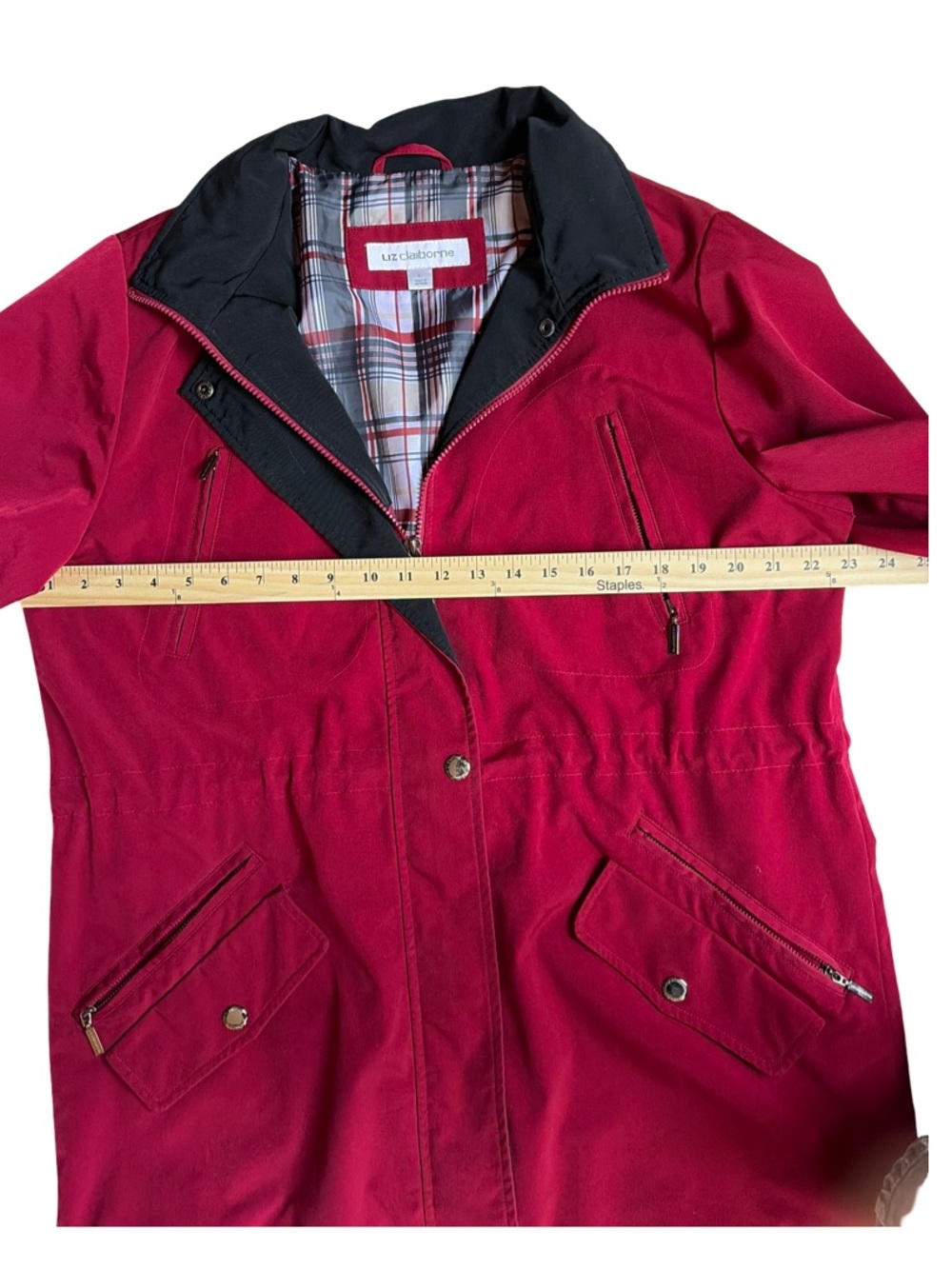 Liz Claiborne Red and Black Plaid-Lined Jacket
